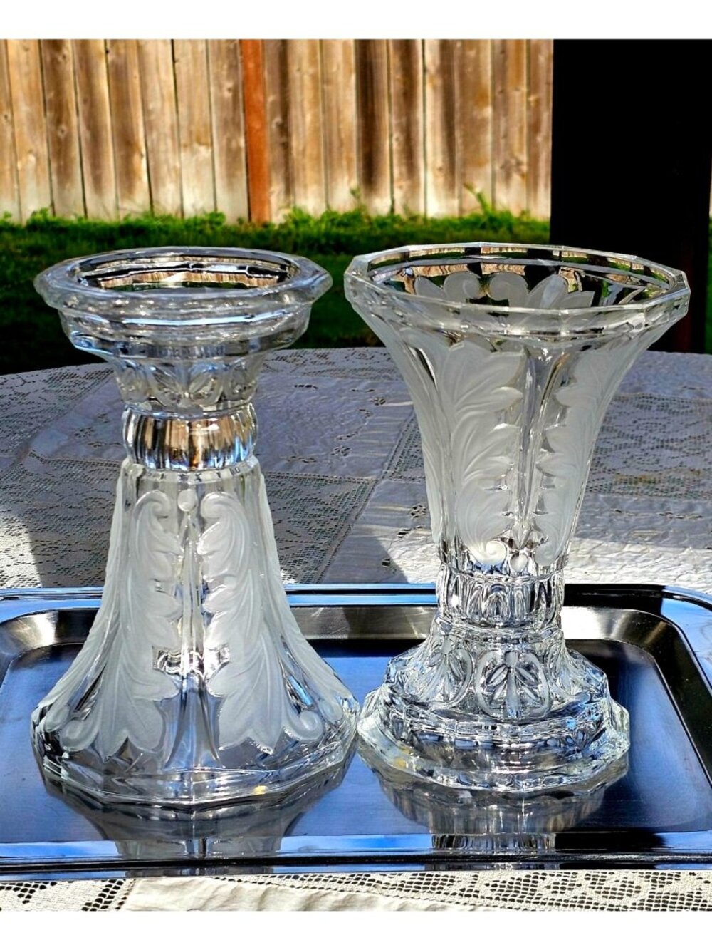 Fifth Avenue Crystal Westfield Vase Reversible Candlestick Holder Set Vintage Fr